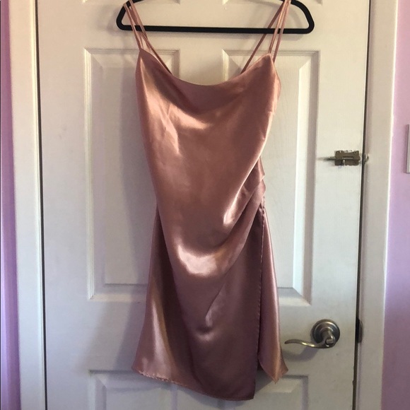 Rose Pink Cowl Neck Wrap Front Dress - Picture 3 of 8